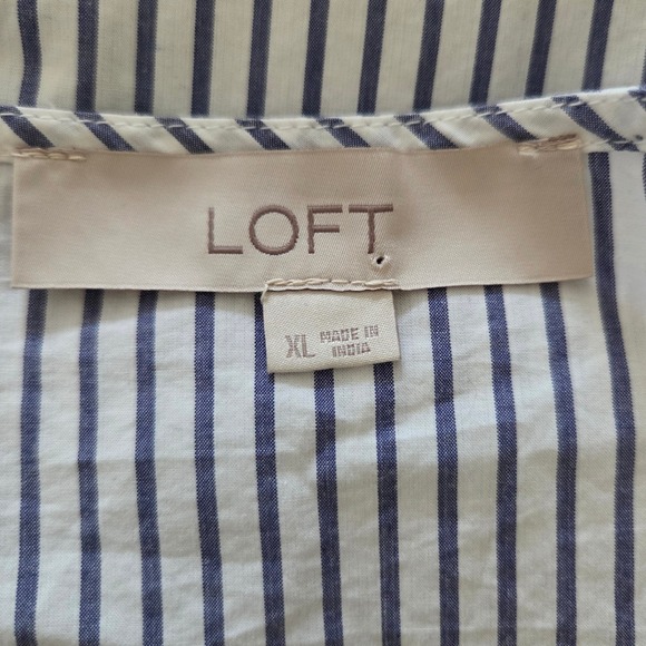 LOFT Striped Wrap Blouse Blue White Ruffle 3/4 Sleeve Cotton Top Sz XL - Picture 5 of 6